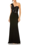 Mac Duggal Half-bow Bodice Trumpet Satin Gown In Black In Black