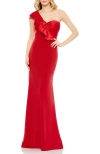 Mac Duggal One Shoulder Draped Trumpet Gown In Red