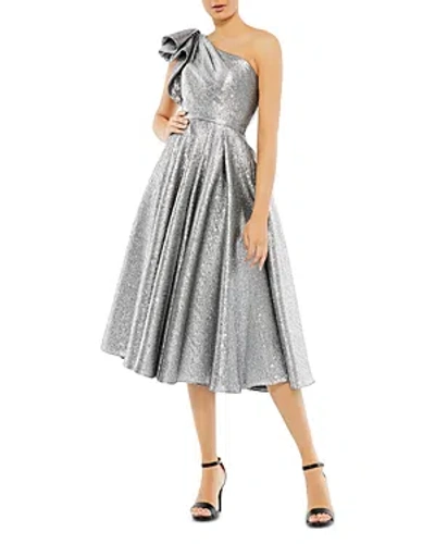 Mac Duggal One Shoulder Dress In Silver
