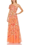 Mac Duggal One Shoulder Embellished A-line Gown In Coral