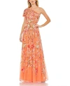 Mac Duggal Beaded Floral One-shoulder Gown In Coral