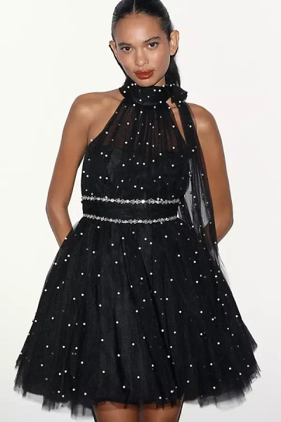 Mac Duggal One-shoulder Embellished Fit & Flare Mini Dress In Black