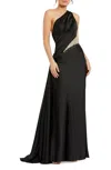 Mac Duggal One Shoulder Embellished Satin Gown In Black