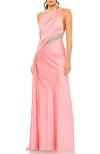 Mac Duggal One Shoulder Embellished Satin Gown In Coral