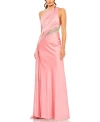 Mac Duggal One Shoulder Embellished Satin Gown In Coral