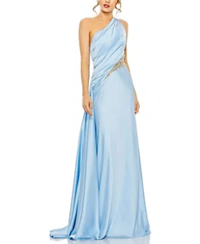 MAC DUGGAL ONE SHOULDER EMBELLISHED SATIN GOWN