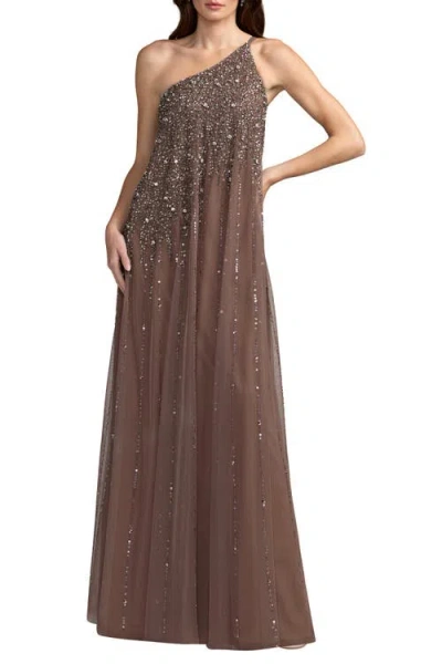 Mac Duggal One Shoulder Embellished Trapeze A Line Gown In Animal Print