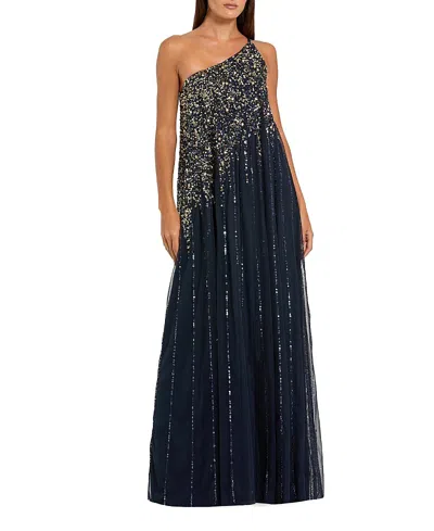 Mac Duggal One Shoulder Embellished Trapeze A Line Gown In Blue