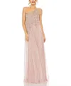 Mac Duggal One Shoulder Embellished Trapeze A Line Gown In Porcelain Gold