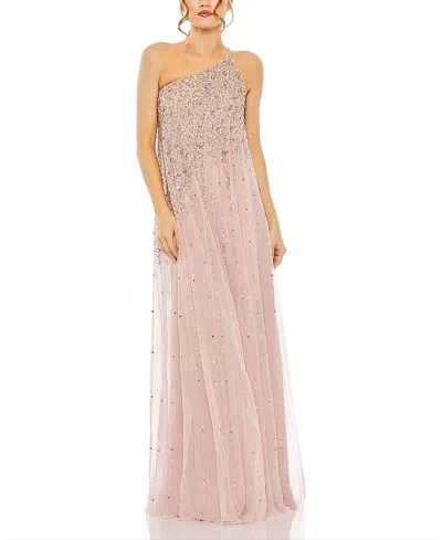 MAC DUGGAL ONE SHOULDER EMBELLISHED TRAPEZE A LINE GOWN