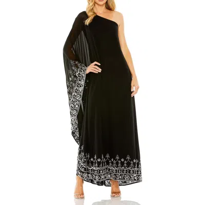 Mac Duggal One Shoulder Embellished Trapeze Gown In Black Silver