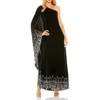 Mac Duggal One Shoulder Embellished Trapeze Gown In Black Silver