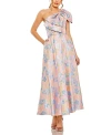 Mac Duggal One Shoulder Embroidered Floral A Line Dress In Pink Multi