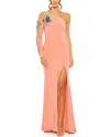 Mac Duggal One Shoulder Long Sleeve Floral Embellished Gown In Multi