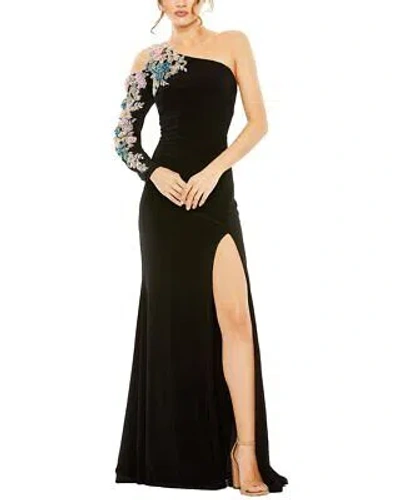 Pre-owned Mac Duggal One Shoulder Floral Embellished Gown Women's In Black Multi