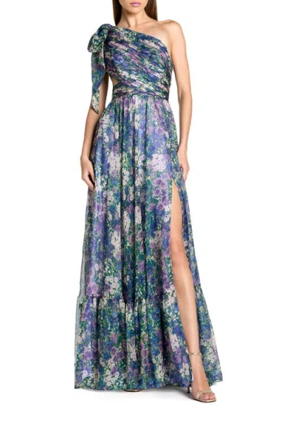 Mac Duggal One Shoulder Floral Maxi Gown With Side Cutout In Multi