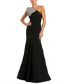 Mac Duggal Crepe One Shoulder Gown With Crystal Flower In Black In Black