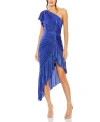 Mac Duggal One Shoulder Flutter Sleeve High Low Dress In Cobalt