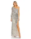 Mac Duggal One Shoulder Gown In Silver