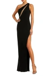 Mac Duggal One Shoulder Gown With Sheer Embellished Cut Out In Black In Black