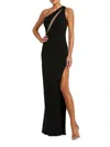 Mac Duggal One Shoulder Gown With Sheer Embellished Cut Out In Black In Black