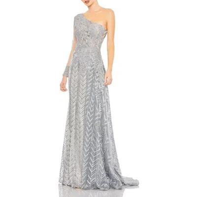 Mac Duggal Embellished One Shoulder A Line Gown In Silver