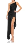 Mac Duggal One Shoulder Hi-low Draped Charmeuse Dress