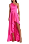 Mac Duggal One Shoulder High Low A Line Gown In Hot Pink