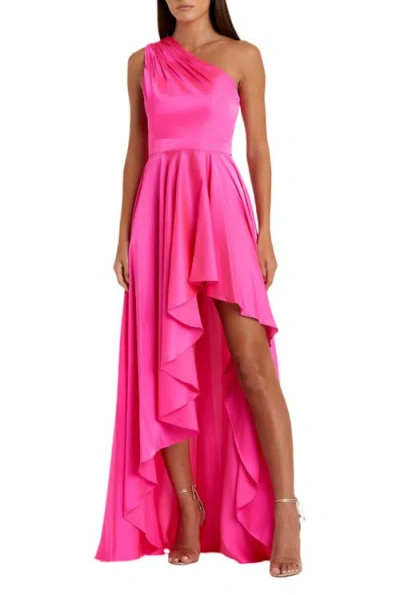 Mac Duggal One Shoulder High Low A Line Gown In Hot Pink