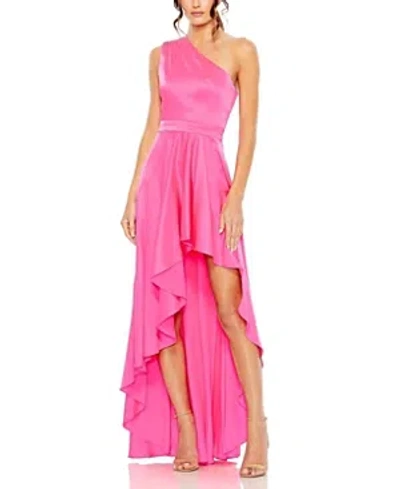 Mac Duggal One Shoulder High Low A Line Gown In Hot Pink