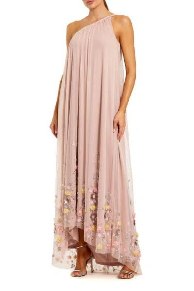 Mac Duggal One Shoulder High Low Embellished Trapeze Gown In Pink