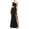 Mac Duggal One Shoulder Ruched Cut Out Jersey Gown In Black