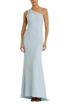 Mac Duggal One Shoulder Jersey Mermaid Gown In Powder Blue