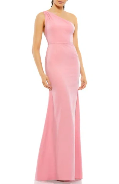 Mac Duggal One Shoulder Jersey Mermaid Gown In Animal Print