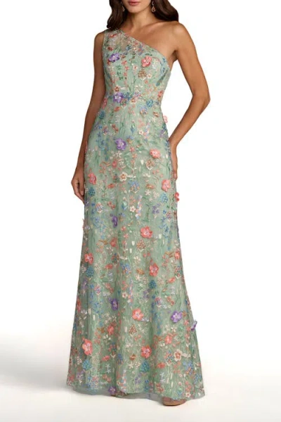 Mac Duggal One Shoulder Lace Embroidered Gown In Multi