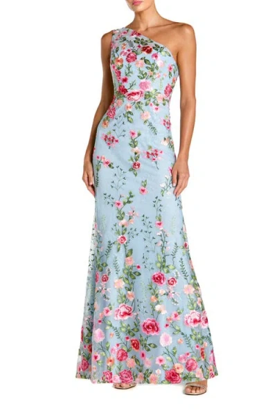 Mac Duggal One-shoulder Floral Embroidered Gown In Multi