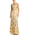 Mac Duggal Floral Embroidery One-shoulder Gown In Yellow Multi
