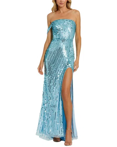 Mac Duggal One Shoulder Mesh Sequin Gown With Sli