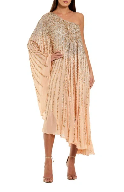 Mac Duggal One Shoulder Ombre Sequin Kaftan Dress In Gold