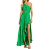 Mac Duggal One Shoulder Pleated Charmeuse Gown With Slit In Spring Green