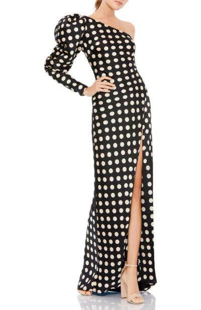 MAC DUGGAL MAC DUGGAL ONE-SHOULDER POLKA DOT SHEATH GOWN