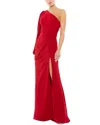 Mac Duggal Ruched Jersey Drop-shoulder Faux Wrap Gown In Red
