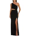 Mac Duggal One Shoulder Ruched Cut Out Jersey Gown In Black