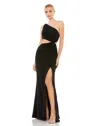 Mac Duggal One Shoulder Ruched Cut Out Jersey Gown In Black