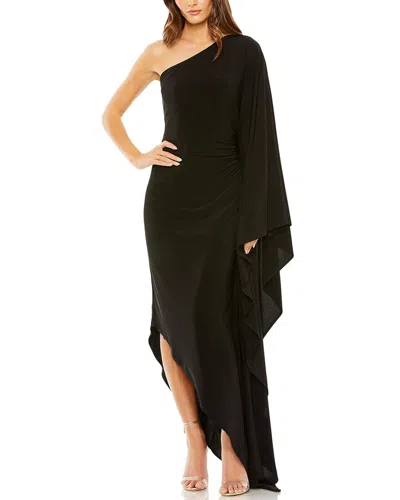 MAC DUGGAL MAC DUGGAL ONE-SHOULDER RUCHED DETAIL JERSEY CAPE SLEEVE GOWN