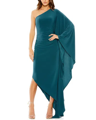 Mac Duggal One-shoulder Ruched Detail Jersey Cape Sleeve Gown In Blue