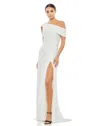 Mac Duggal Asymmetrical One Shoulder Jewel Accented Cuff Midi Dress In White