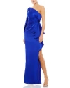 Mac Duggal One-shoulder Ruched Thigh-high Slit Gown