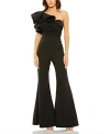 Mac Duggal One Shoulder Ruffle Detail Flare Pant Jumpsuit In Black