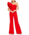 Mac Duggal One Shoulder Ruffle Detail Flare Pant Jumpsuit In Red